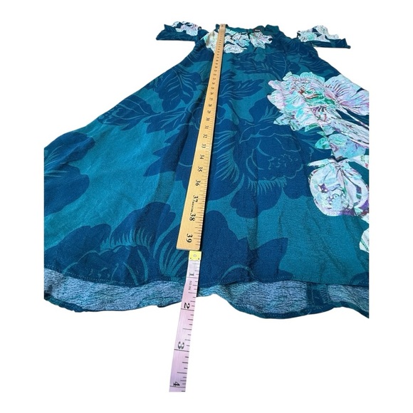 Anthropologie X Maeve Elia floral open Shoulder Petal Sleeve dress size 14 Teal - Picture 11 of 14